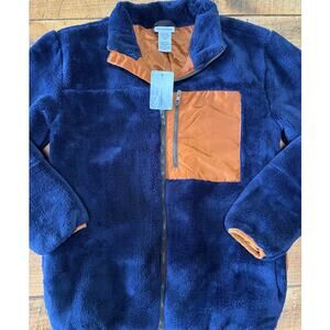 NWT Boys Tommy Bahama Navy Blue Brown Sherpa Fleece Jacket Full Zip Size XXL